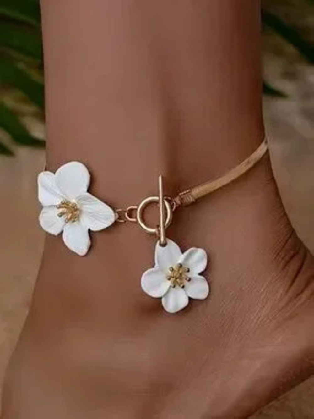 White Floral Gold Anklet 10